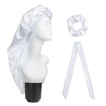 Bộ 3 cái mũ chăm sóc tóc dài + khăn turban + vòng tóc, đỏ, xanh dương, tím, đen, trắng, cam, đỏ hồng, bạc, champagne, xanh hồ