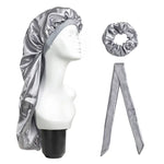 Bộ 3 cái mũ chăm sóc tóc dài + khăn turban + vòng tóc, đỏ, xanh dương, tím, đen, trắng, cam, đỏ hồng, bạc, champagne, xanh hồ