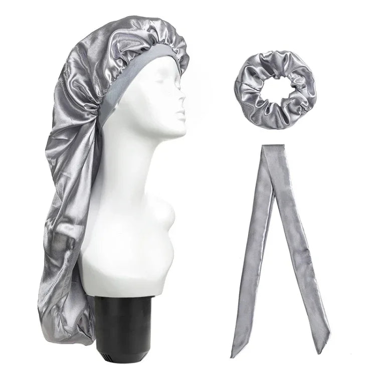 Bộ 3 cái mũ chăm sóc tóc dài + khăn turban + vòng tóc, đỏ, xanh dương, tím, đen, trắng, cam, đỏ hồng, bạc, champagne, xanh hồ