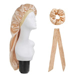Bộ 3 cái mũ chăm sóc tóc dài + khăn turban + vòng tóc, đỏ, xanh dương, tím, đen, trắng, cam, đỏ hồng, bạc, champagne, xanh hồ