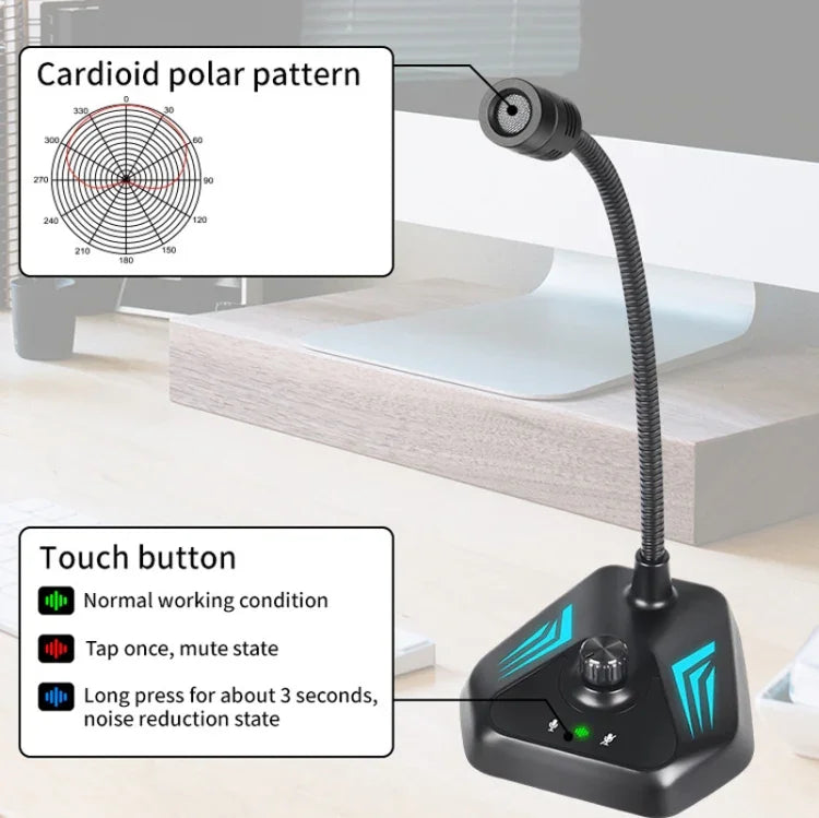 Micro condenser cần gập để bàn MI520 cho máy tính, phiên bản USB có đèn RGB thở