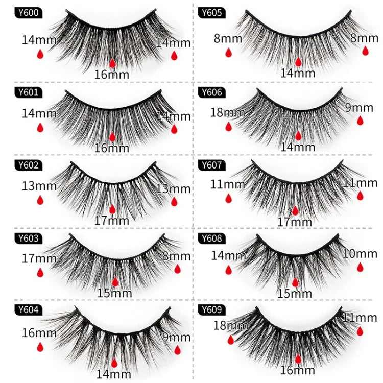 10 Cặp Mi Giả Mắt Mèo 3D Dày Và Bồng Bềnh Tự Nhiên, Mã Y600, Y601, Y602, Y603, Y604, Y605, Y606, Y607, Y608, Y609