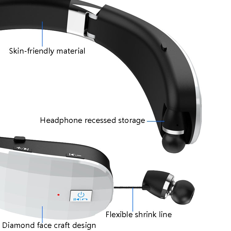 Tai nghe Bluetooth gập gắn cổ có thể kéo dài, Đen, Trắng