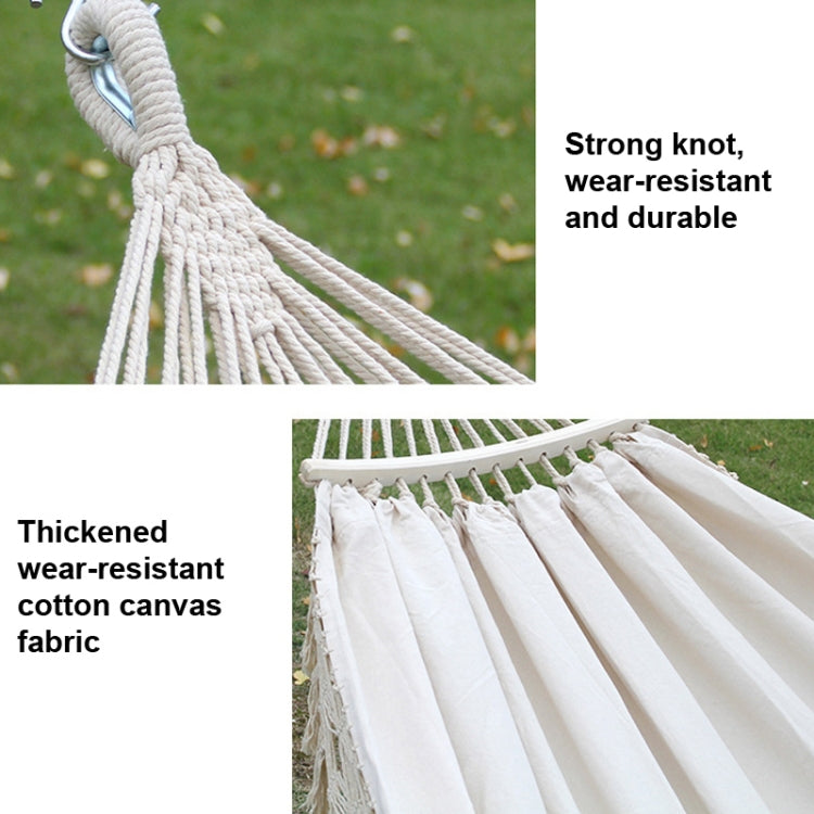 200x150cm Double Outdoor Camping Tassel Canvas Hammock with Stick, Colorful Stripes, Pink Stripes, White