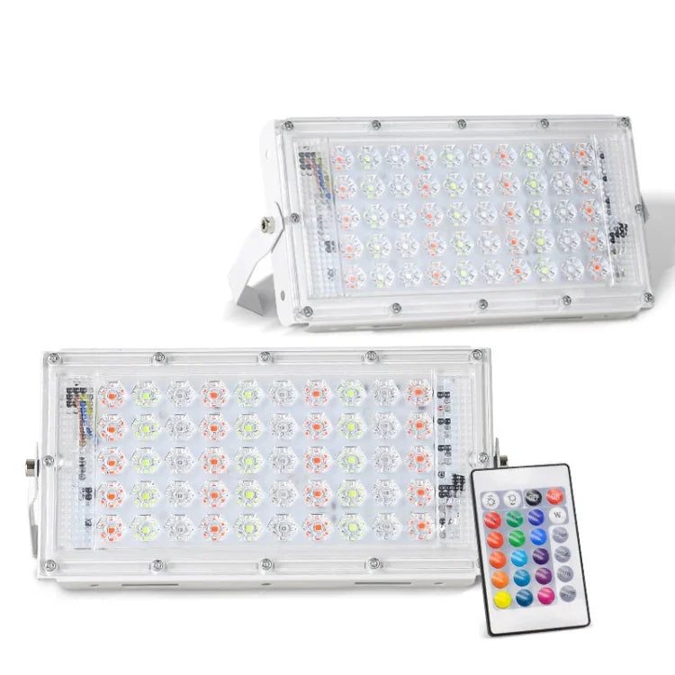 Đèn pha ngoài trời LED RGB chống nước 50W siêu nhẹ có điều khiển từ xa