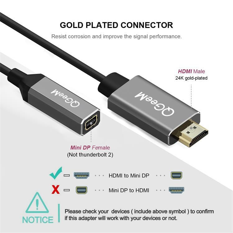 Bộ chuyển đổi QGeeM QG-HD02 từ HDMI đơn sang Mini DP