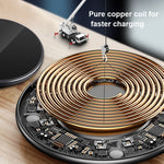 Sạc không dây kim loại tròn 15W sạc nhanh thông minh, Đen + bề mặt đen, Bạc + bề mặt trắng, Đỏ + bề mặt đen, Vàng + bề mặt trắng, Đen gương, Trắng gương