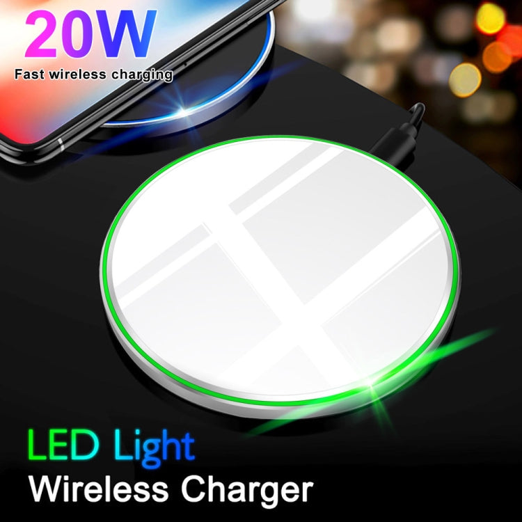 Sạc không dây siêu mỏng kim loại gương QI 20W, Trắng, Đen