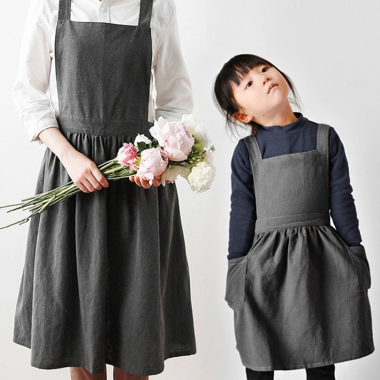 Tạp dề vẽ tranh bố mẹ con bằng vải cotton và lanh, dùng làm đồ làm bánh và cà phê, kích thước:, trẻ em (Xám), trẻ em (Yến mạch), người lớn (Xám), người lớn (Yến mạch), người lớn (Hồng)
