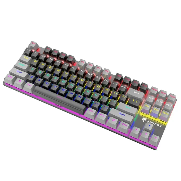 Bàn phím cơ chơi game có dây XUNFOX K80 87 phím phát sáng, Dài cáp: 1,5m, Trắng vàng, Đen xám, Hồng trắng, Xanh trắng, Trắng xanh, Vàng trắng, Xám đen