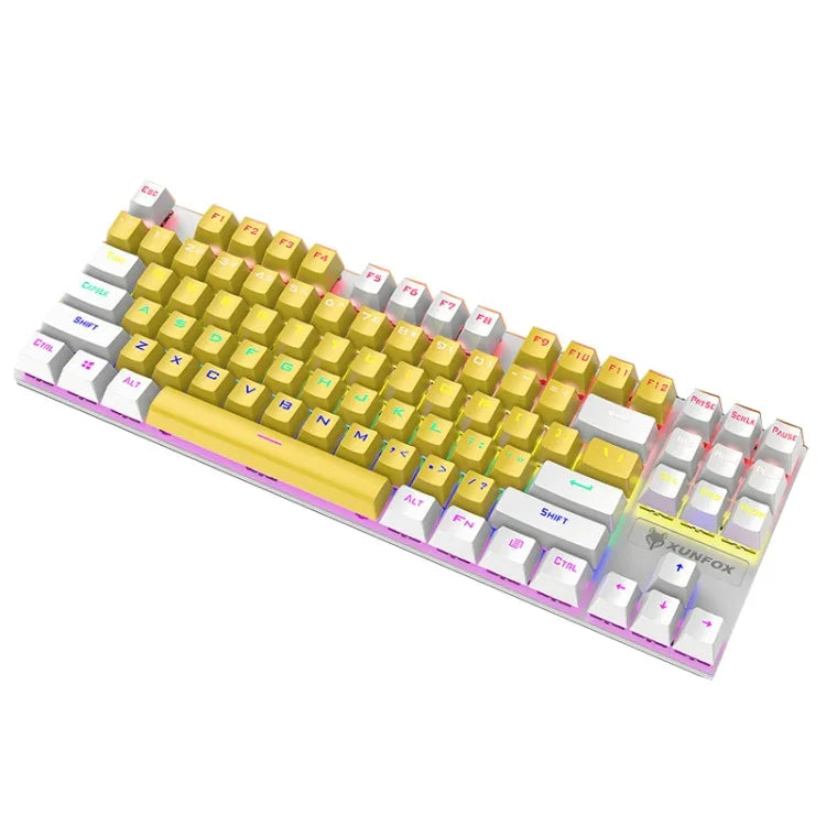 Bàn phím cơ chơi game có dây XUNFOX K80 87 phím phát sáng, Dài cáp: 1,5m, Trắng vàng, Đen xám, Hồng trắng, Xanh trắng, Trắng xanh, Vàng trắng, Xám đen