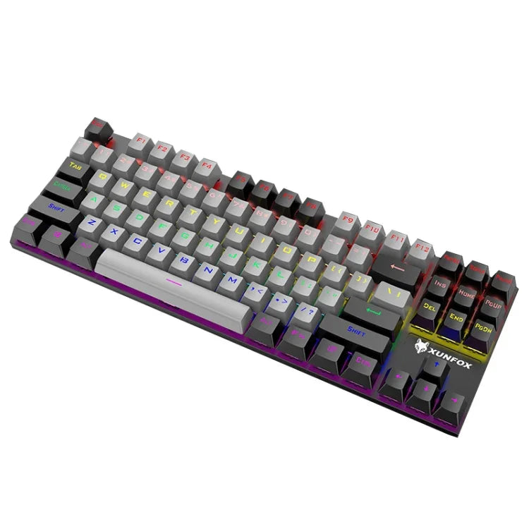 Bàn phím cơ chơi game có dây XUNFOX K80 87 phím phát sáng, Dài cáp: 1,5m, Trắng vàng, Đen xám, Hồng trắng, Xanh trắng, Trắng xanh, Vàng trắng, Xám đen