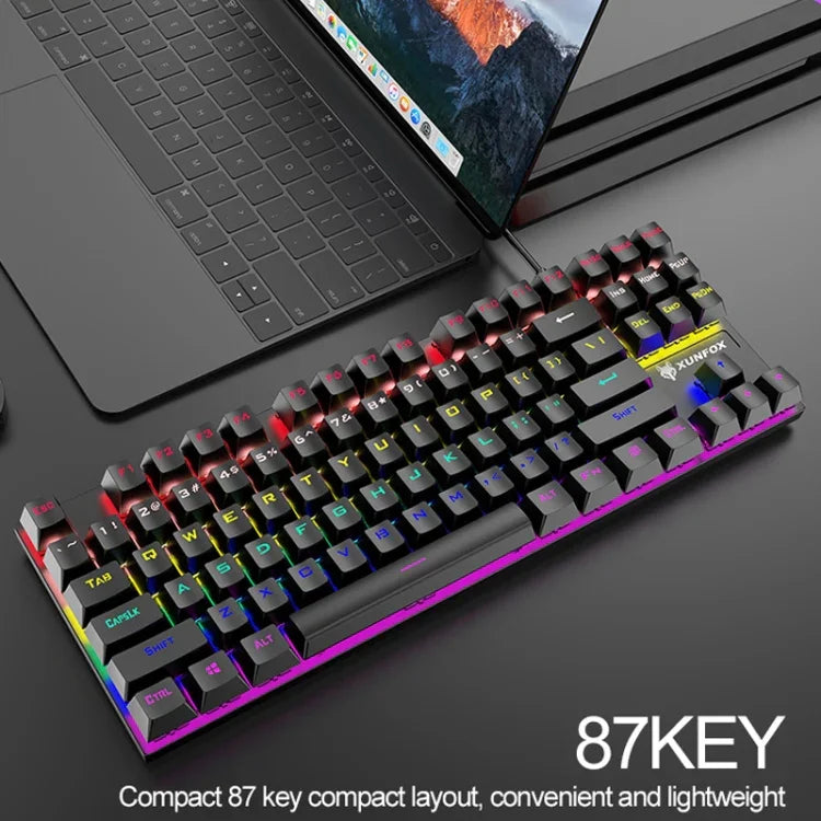 Bàn phím cơ chơi game có dây XUNFOX K80 87 phím phát sáng, Dài cáp: 1,5m, Trắng vàng, Đen xám, Hồng trắng, Xanh trắng, Trắng xanh, Vàng trắng, Xám đen