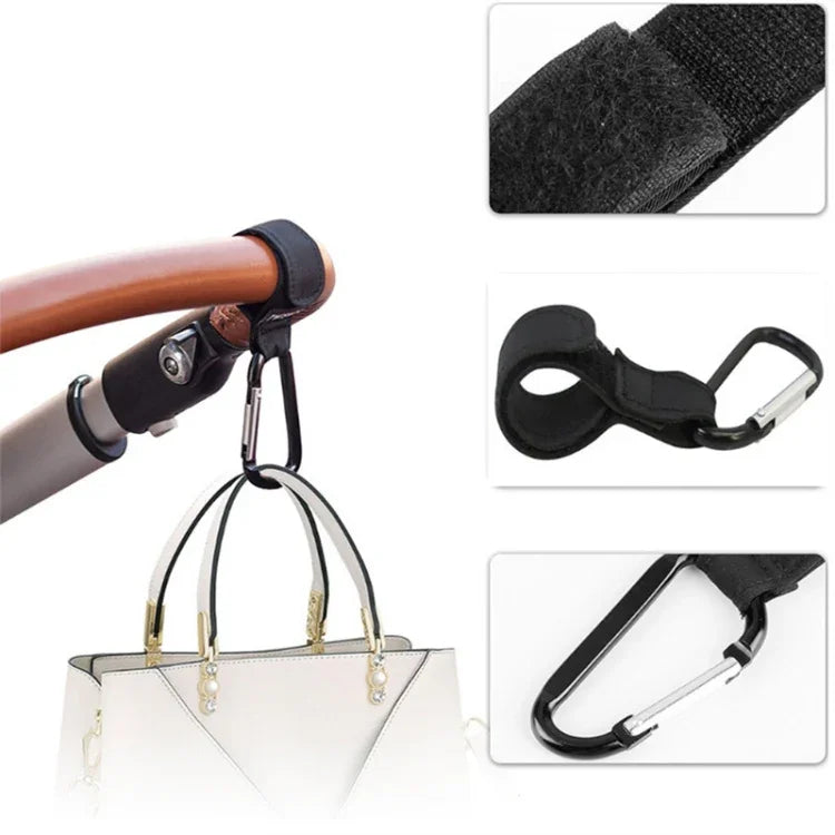 2 cái móc carabiner tiện lợi cho xe đẩy em bé, màu nâu, đen