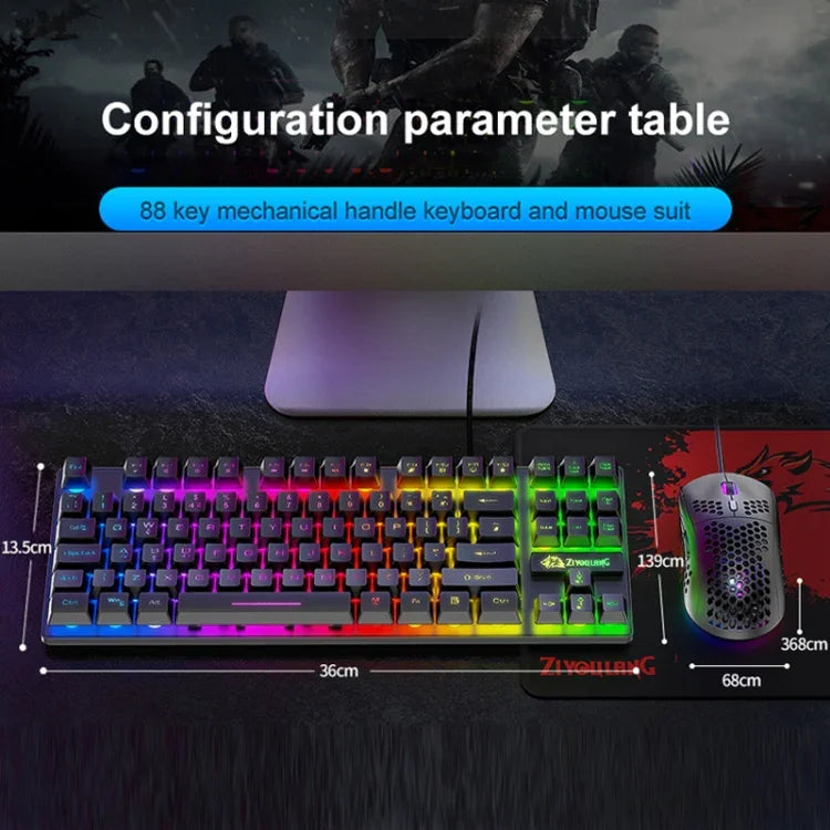Bộ Bàn Phím Cơ Sáng Đèn Chơi Game ZIYOU LANG T2 88 Phím và Chuột, Chiều Dài Cáp: 1.6m, T2 Đen, T2 Trắng