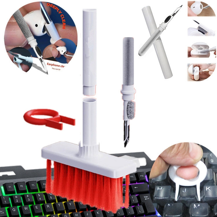 2 chiếc bút làm sạch tai nghe 5 trong 1 + cọ làm sạch bàn phím + dụng cụ kéo phím, Trắng, Đỏ trắng, Đỏ đen