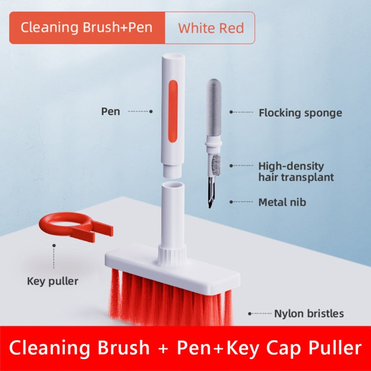 2 chiếc bút làm sạch tai nghe 5 trong 1 + cọ làm sạch bàn phím + dụng cụ kéo phím, Trắng, Đỏ trắng, Đỏ đen