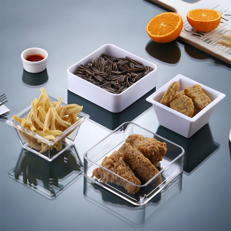 2 cái đĩa ăn vặt hình học, Bộ tứ nhỏ (Trắng), Bộ tứ nhỏ (Trong suốt), Bộ tứ lớn (Trắng), Bộ tứ lớn (Trong suốt), Lục giác (Trong suốt), Tứ giác (Trong suốt), Chữ nhật (Trong suốt)