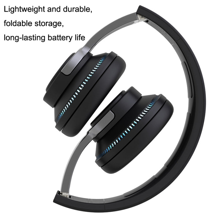 Tai nghe Bluetooth không dây có loa siêu trầm phát sáng nhiều màu, gập và thu vào được, Đen, Xanh Dương, Trắng, Đỏ
