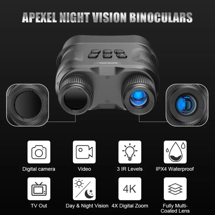 Ống nhòm nhìn ban đêm APEXEL với ghi hình video kính thiên văn hồng ngoại HD cho săn bắn, APL-NV008