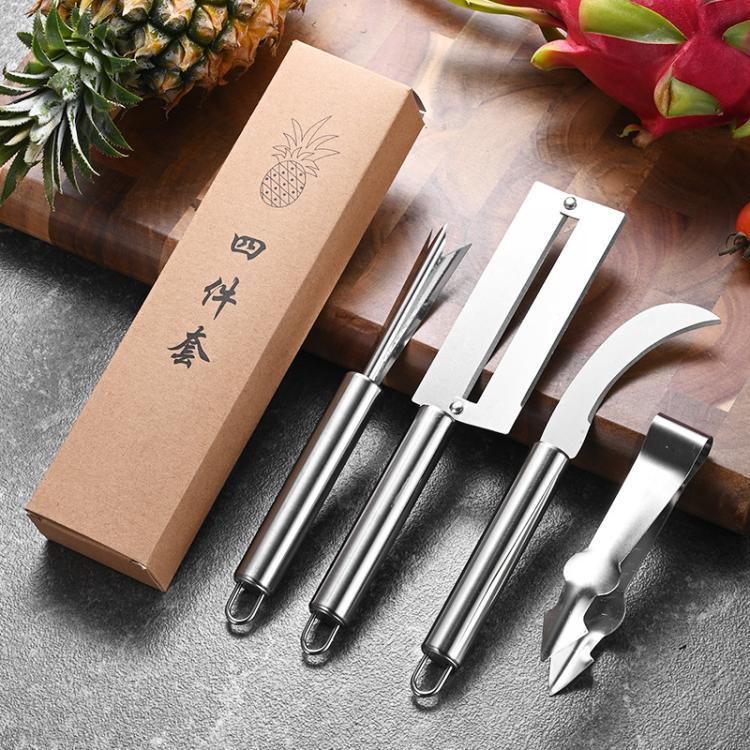Dao dứa 4 trong 1 bằng thép không gỉ, dao trái cây, dao gọt mía, dao dứa