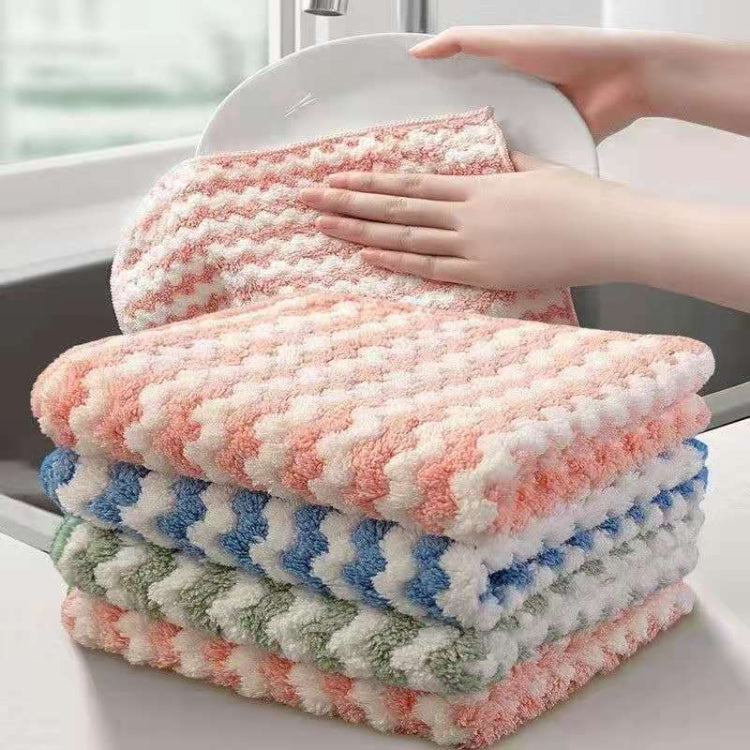 10 cái khăn lau bát dạng sóng thấm hút, không dính dầu, khăn lau bát nhung san hô (giao màu ngẫu nhiên)