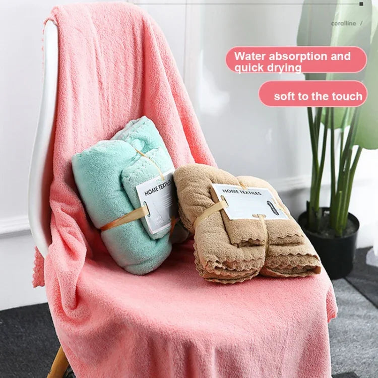 Khăn tắm + bộ khăn có thể mặc, khăn biển lông san hô, trắng, hồng, xanh, nâu, xanh lam