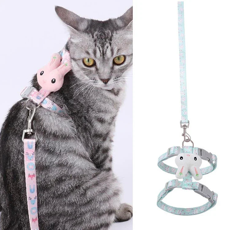 Dây Dắt Mèo Đầu Thỏ Chống Thoát Có Thể Điều Chỉnh, Nhỏ Phù Hợp Dưới 3kg, Lớn Phù Hợp 3-6kg