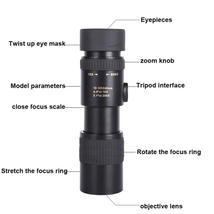 Kính thiên văn đơn 10-300x40 HD lăng kính BAK4, kiểu: tiêu chuẩn