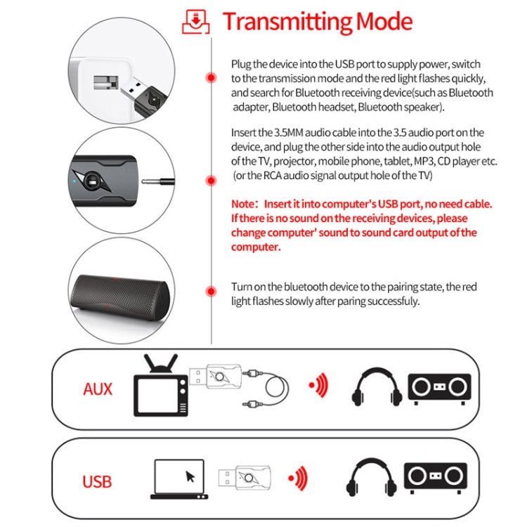 Bộ phát Bluetooth 5.0, bộ thu AUX, bộ chuyển đổi âm thanh máy tính USB đầu ra kép, M136
