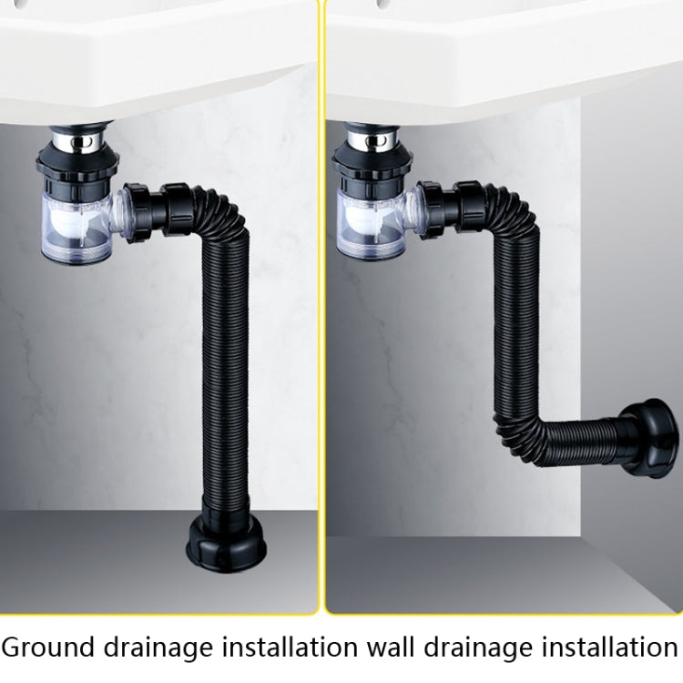 Ống nước lavabo khử mùi gia đình, kiểu dáng: A Nắp đen có rổ và chống tràn, B Nắp trắng có rổ và chống tràn, C Nắp đen không rổ có chống tràn, D Nắp trắng không rổ có chống tràn, E Nắp đen không rổ và không chống tràn