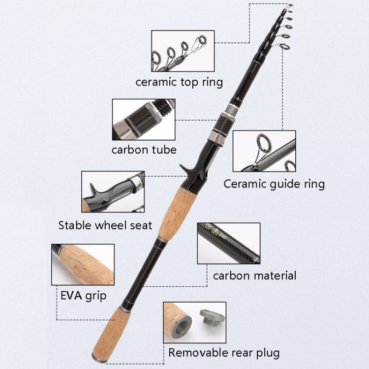 Cần câu cá carbon rút ngắn, cần câu quăng, các kích thước 1.8m, 2.1m, 2.4m, 2.7m, 3.0m