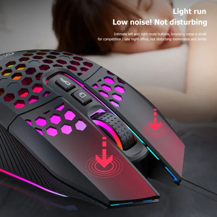 Chuột chơi game văn phòng FMOUSE X801 8 phím 1600DPI phát sáng rỗng, kiểu: đen không dây sạc lại, trắng không dây sạc lại, đen có dây, trắng có dây