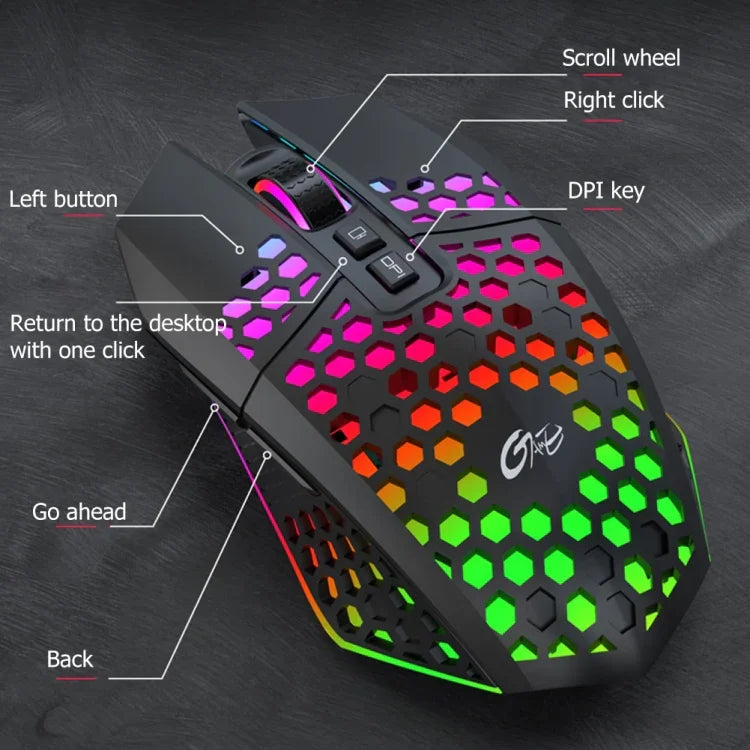 Chuột chơi game văn phòng FMOUSE X801 8 phím 1600DPI phát sáng rỗng, kiểu: đen không dây sạc lại, trắng không dây sạc lại, đen có dây, trắng có dây