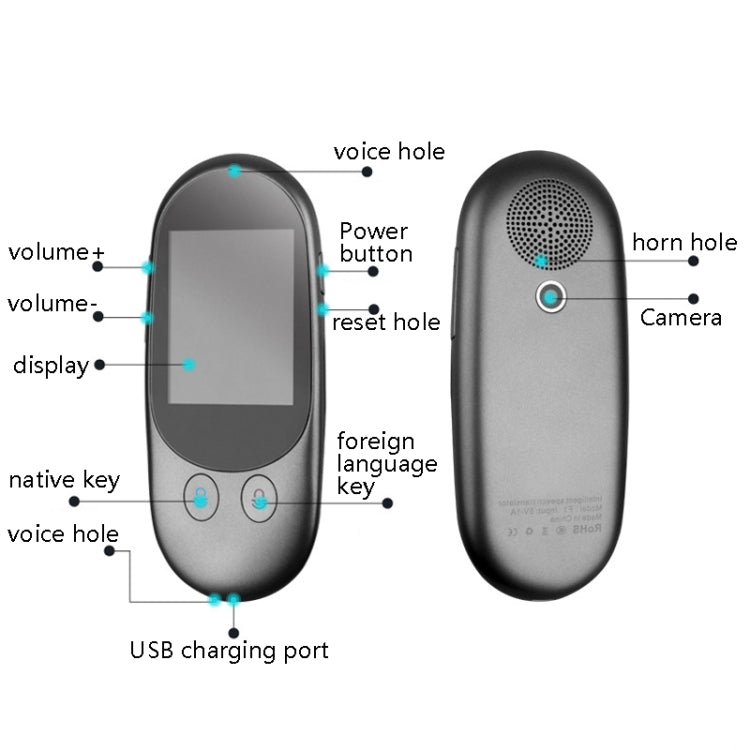 Travel Simultaneous Translator Scanning Recording Intelligent Voice Translator, White, Black