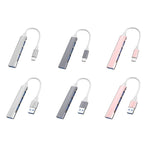Dock mở rộng mini đa chức năng 4 trong 1, thông số: Type-C/USB-C 3.0 (màu bạc), Type-C/USB-C 3.0 (màu bạc), Type-C/USB-C 3.0 (màu xám), Type-C/USB-C 3.0 (màu hồng), USB 3.0 (màu bạc), USB 3.0 (màu xám), USB 3.0 (màu hồng)