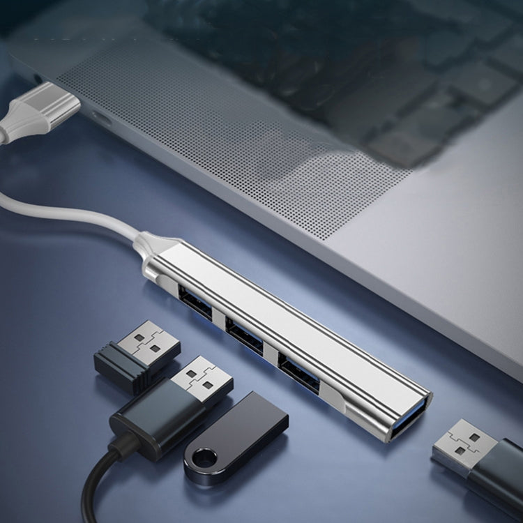 Dock mở rộng mini đa chức năng 4 trong 1, thông số: Type-C/USB-C 3.0 (màu bạc), Type-C/USB-C 3.0 (màu bạc), Type-C/USB-C 3.0 (màu xám), Type-C/USB-C 3.0 (màu hồng), USB 3.0 (màu bạc), USB 3.0 (màu xám), USB 3.0 (màu hồng)