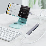 Dock mở rộng mini đa chức năng 4 trong 1, thông số: Type-C/USB-C 3.0 (màu bạc), Type-C/USB-C 3.0 (màu bạc), Type-C/USB-C 3.0 (màu xám), Type-C/USB-C 3.0 (màu hồng), USB 3.0 (màu bạc), USB 3.0 (màu xám), USB 3.0 (màu hồng)