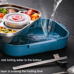 Hộp cơm di động hai lớp dung tích lớn bằng thép không gỉ 304, màu xanh công xanh, màu vàng chanh, màu hồng mực