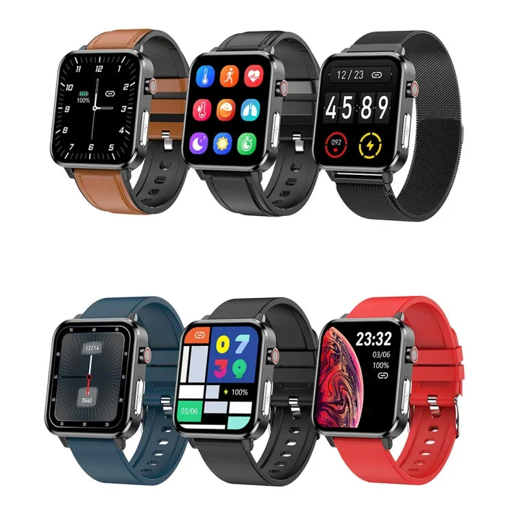 Đồng hồ thông minh Bluetooth LOANIY E86 màn hình 1.7 inch theo dõi nhịp tim, màu xanh, đen, đỏ, dây da đen, dây da nâu, thép đen