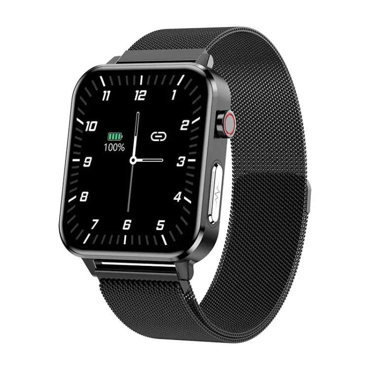 Đồng hồ thông minh Bluetooth LOANIY E86 màn hình 1.7 inch theo dõi nhịp tim, màu xanh, đen, đỏ, dây da đen, dây da nâu, thép đen