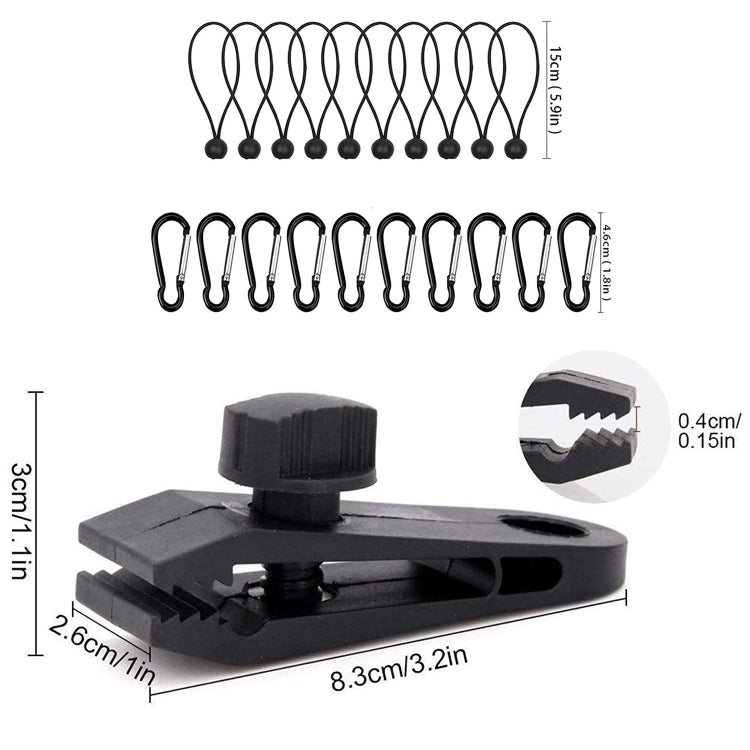 Outdoor Camping Windproof Canopy Fixed Tent Clip Rope Buckle Quick Hanging Set, 10 Clips+10 Ropes, 10 Clips+10 Black Ropes, 10 Clips+10 Black Ropes+10 Silver Buckles, 10 Clips+10 Elastic Ropes+10 Black Buckles                                           ...