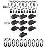 Outdoor Camping Windproof Canopy Fixed Tent Clip Rope Buckle Quick Hanging Set, 10 Clips+10 Ropes, 10 Clips+10 Black Ropes, 10 Clips+10 Black Ropes+10 Silver Buckles, 10 Clips+10 Elastic Ropes+10 Black Buckles                                           ...