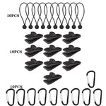 Outdoor Camping Windproof Canopy Fixed Tent Clip Rope Buckle Quick Hanging Set, 10 Clips+10 Ropes, 10 Clips+10 Black Ropes, 10 Clips+10 Black Ropes+10 Silver Buckles, 10 Clips+10 Elastic Ropes+10 Black Buckles                                           ...