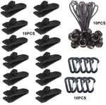 Outdoor Camping Windproof Canopy Fixed Tent Clip Rope Buckle Quick Hanging Set, 10 Clips+10 Ropes, 10 Clips+10 Black Ropes, 10 Clips+10 Black Ropes+10 Silver Buckles, 10 Clips+10 Elastic Ropes+10 Black Buckles                                           ...