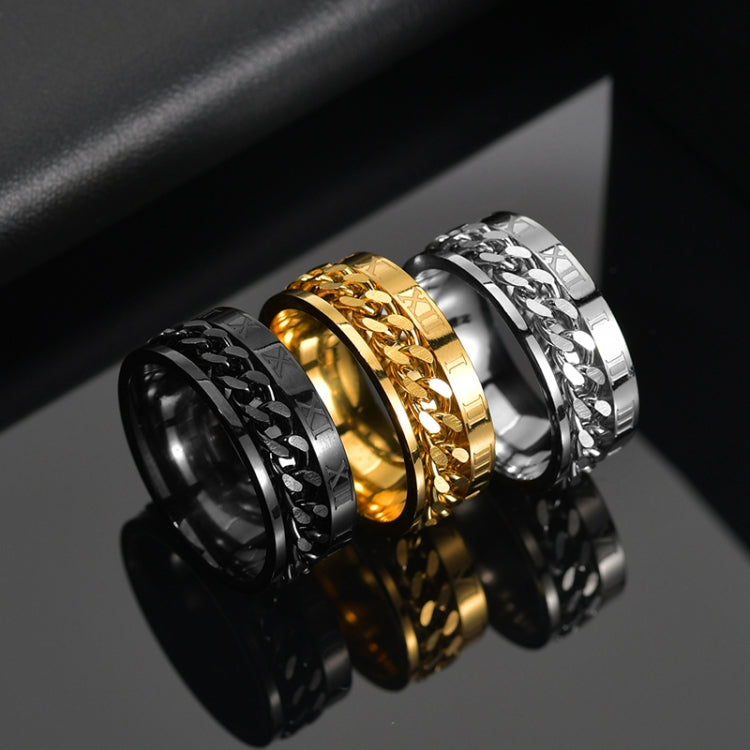 2 chiếc nhẫn dây chuyền xoay số La Mã bằng thép titan, đen, màu thép, vàng