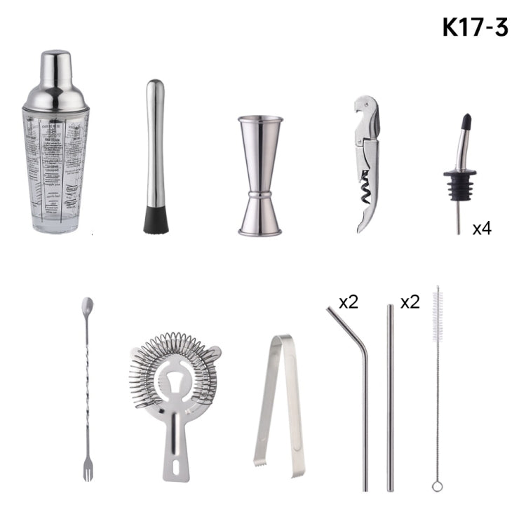 Bộ lắc thủy tinh 17 trong 1 dung tích 400ml có vạch chia, K17-3