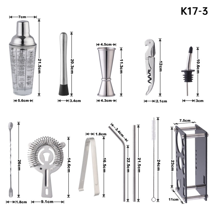 Bộ lắc thủy tinh 17 trong 1 dung tích 400ml có vạch chia, K17-3
