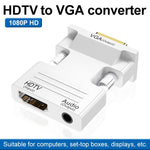 HDMI Female To VGA Male With Audio Adapter Computer Monitor TV Projector Converter, White, Gold, Black