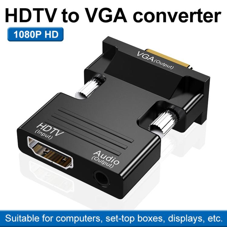 Bộ chuyển đổi HDMI cái sang VGA đực có âm thanh cho máy tính, màn hình, TV, máy chiếu, màu trắng, vàng, đen